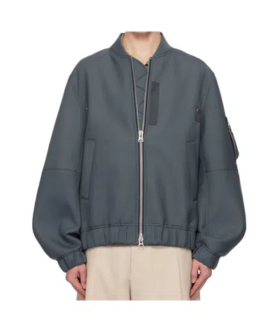 Sacai Long Sleeve Casual Jacket In Gray