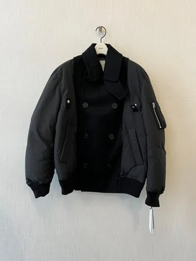 Sacai Double-breasted Wool And Ripstop Down Bomber Jacket In Black