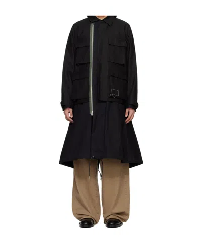 Sacai Long Sleeve Coat In Black