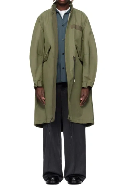Sacai Long Sleeve Coat In Green
