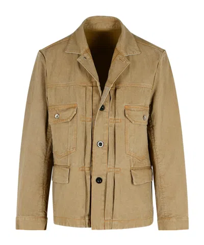 Sacai Long Sleeve Denim Jacket In Beige
