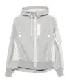 Sacai Sponge Sweat X Nylon Twill Hoodie In Gray