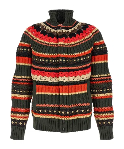 Sacai Striped Open-knit Cardigan In Multi