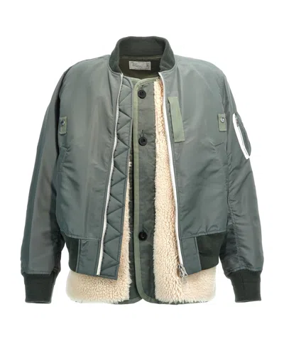 SACAI SACAI BUTTONED LONG-SLEEVED BOMBER JACKET