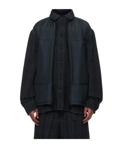 Sacai Long-sleeved Checked Jacket In Black