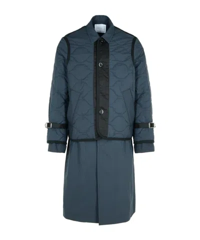 Sacai Long-sleeved Coat In Navy