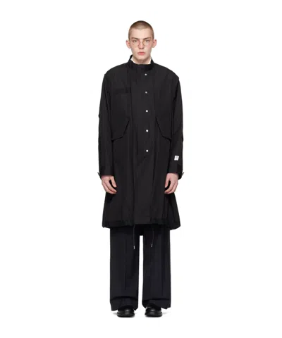 Sacai Long-sleeved Collar Coat In Black