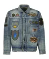 Sacai Patch-embellished Button-up Denim Jacket In Multicolor