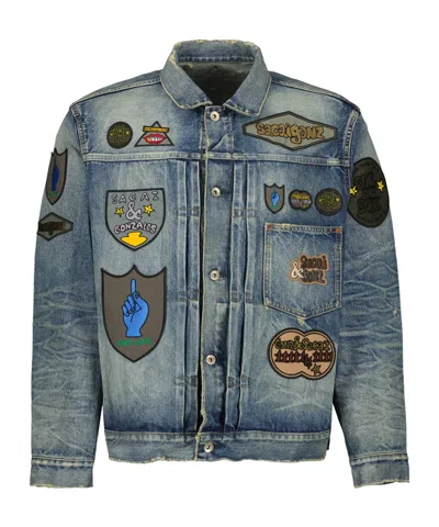 SACAI SACAI PATCH-EMBELLISHED DISTRESSED DENIM JACKET