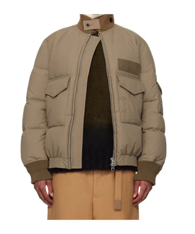 Sacai Beige Ripstop Puffer Down Jacket In 651 Beige