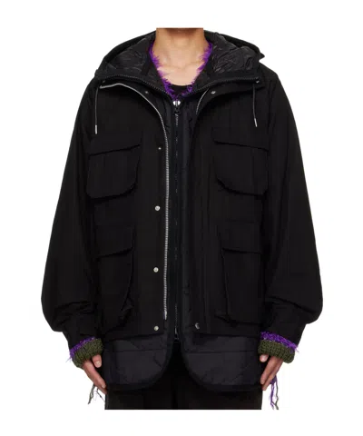 Sacai Long-sleeved Hooded Casual Jacket In Black
