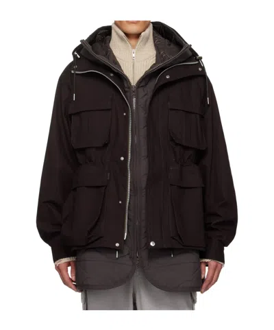 Sacai Long-sleeved Hooded Casual Jacket In Black