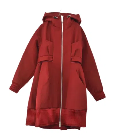 Sacai Long-sleeved Hooded Coat In Red
