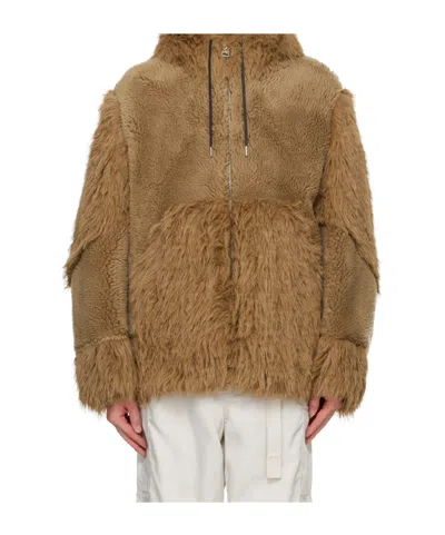 Sacai Long-sleeved Hooded Jacket In Brown