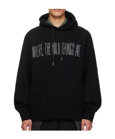 Sacai Long-sleeved Hooded Sweatshirt In Black