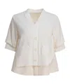 Sacai Short Sleeve V-neck Sweater With Ribbed Texture And Front Pockets In White