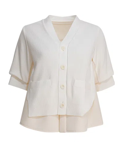 Sacai Long-sleeved Knitted Cardigan In White