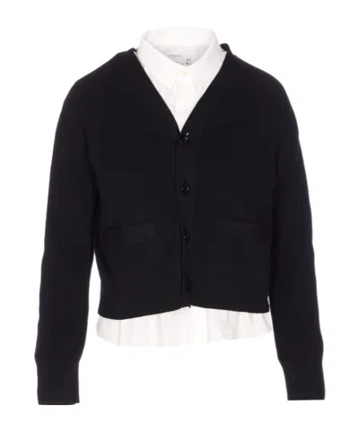Sacai Long-sleeved Knitted Cardigan In Black