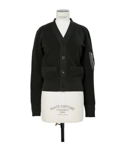 Sacai Long-sleeved Knitted Cardigan In Black