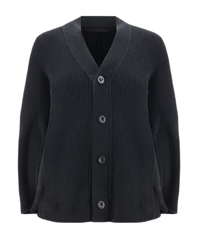 Sacai Long-sleeved Knitted Cardigan In Black