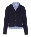 Sacai Button-front Striped Shirt Cardigan In Blue