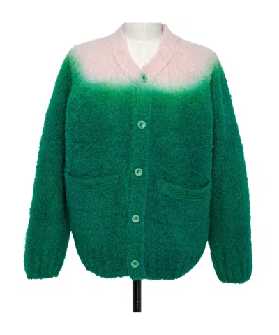 Sacai Long-sleeved Knitted Cardigan In Green
