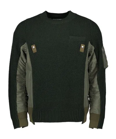 Sacai Long-sleeved Knitted Sweater In Black