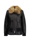 Sacai Leather Jacket With A Plush Collar In Black