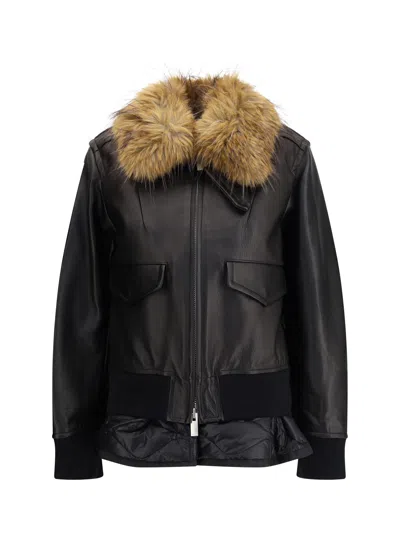 SACAI SACAI 2 IN 1 ZIPPED LEATHER JACKET