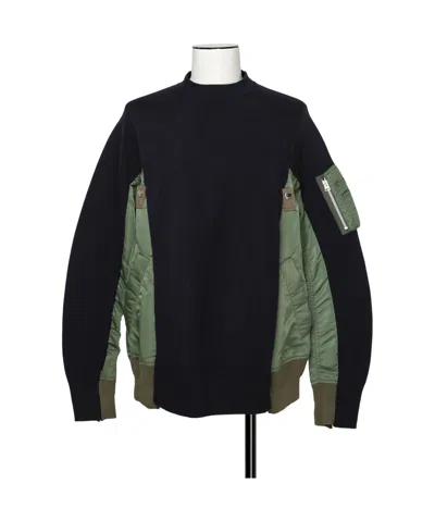 SACAI SACAI LONG-SLEEVED PANELLED CREWNECK SWEATSHIRT