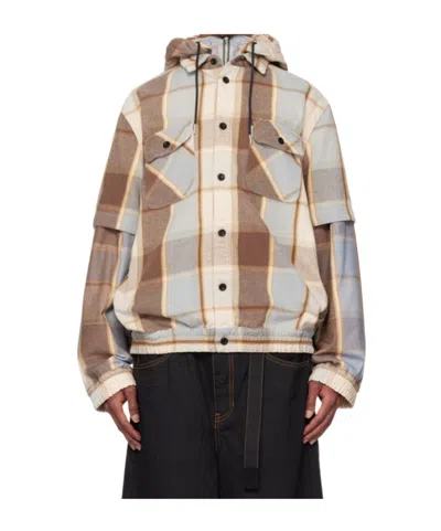 Sacai Long-sleeved Plaid Hoodie In Multicolor
