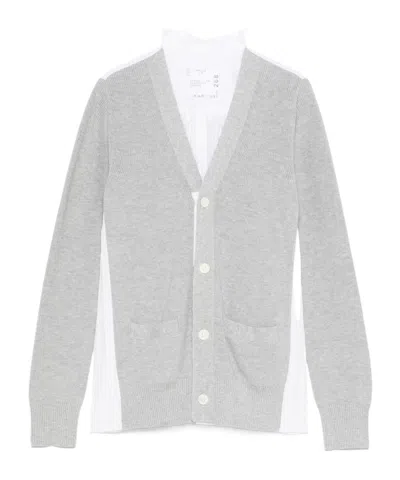 Sacai Long-sleeved Pleated Cardigan In White