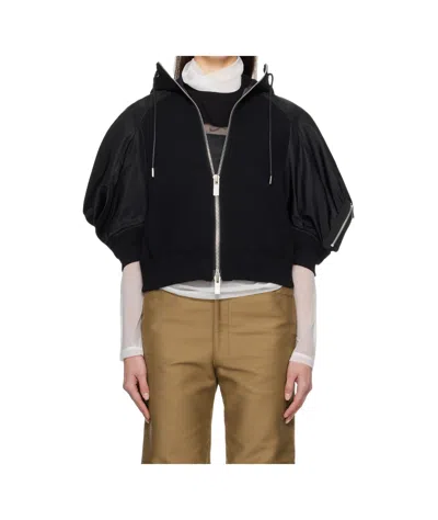 Sacai Long-sleeved Spliced Hoodie In Black
