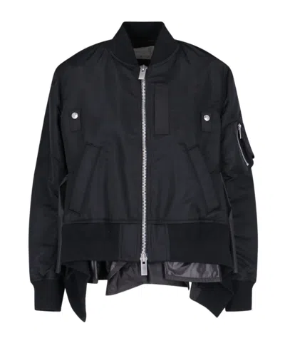 Sacai Womens Black Relaxed-fit Round-neck Shell Jacket