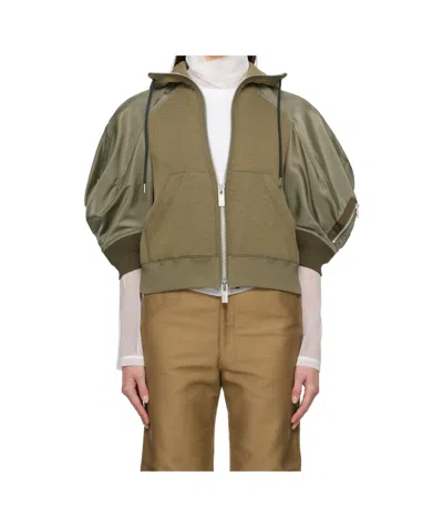 Sacai Long-sleeved Spliced Jacket In Brown