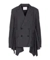 Sacai Womens Gray Glen-check Pleated Wool Blazer In Black