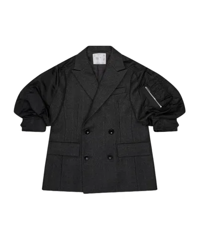 Sacai Plaid Double-breasted Jacket In Black