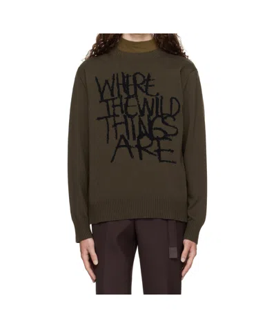 Sacai Long-sleeved Sweater In Green