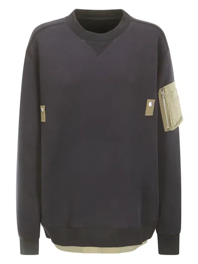 Sacai Long-sleeved Twill Pullover In Blue