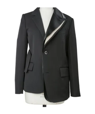 Sacai Asymmetric Belted Blazer In Black
