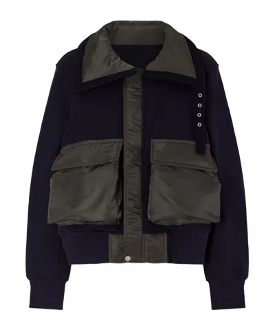 Sacai Sponge Sweat Shell-trimmed Cotton-blend And Wool Jacket In Black