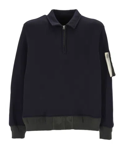Sacai Cotton-blend Polo Sweatshirt In Blue