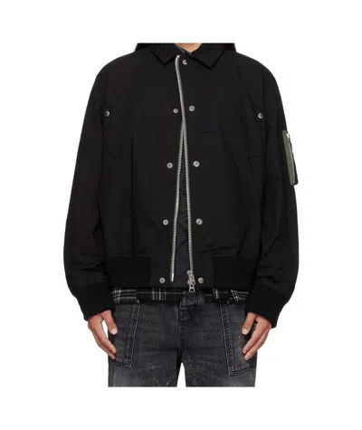 Sacai Long-sleeved Bomber Jacket In Black