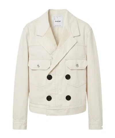 Sacai Long-sleeved Denim Jacket In White
