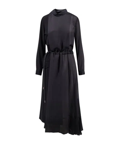Sacai Long-sleeved Dress In Black
