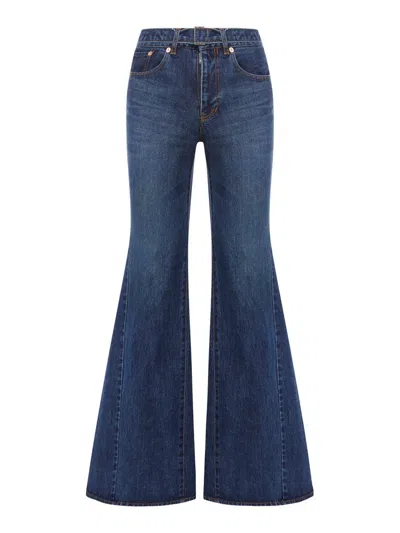 Sacai Belted Mid-rise Flared Jeans In Blue