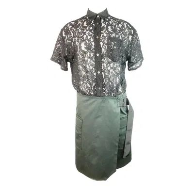 Pre-owned Sacai Luck Black Floral Lace Button- Down Shirt Wrap Mini Dress Size 3