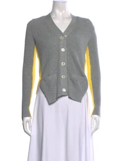 Pre-owned Sacai Luck Colorblock Pattern V-neck Sweater In Gray