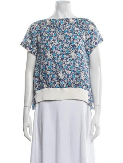 Pre-owned Sacai Luck Floral Print Bateau Neckline Top In Blue