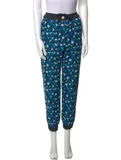Pre-owned Sacai Luck Floral Print Skinny Leg Pants In Blue